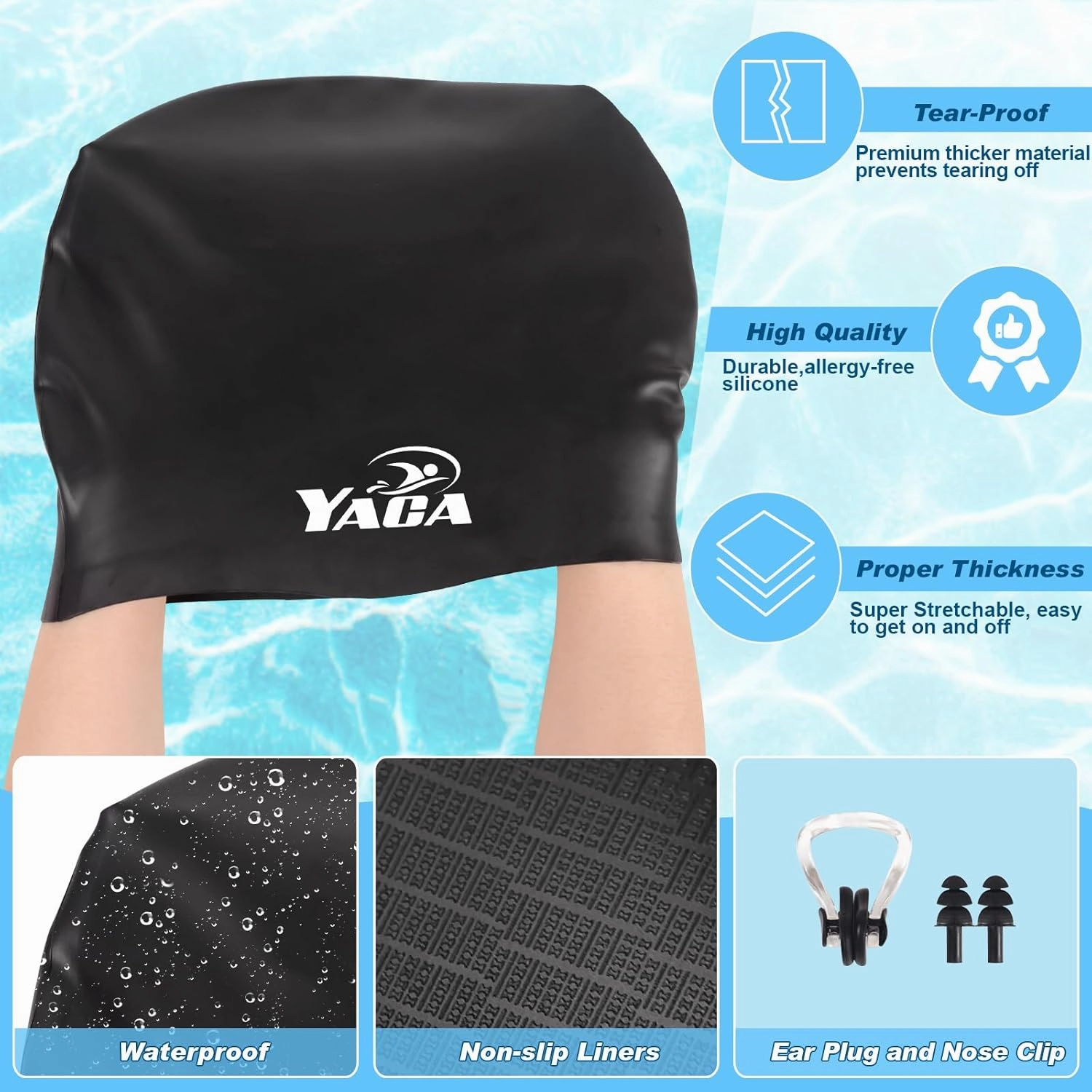 Extra Large Swim Cap Women Adult, Swim Caps for Long Hair, Dreadlocks, Weaves, Hair Extensions, Braids, Curls & Afros - Silicone Swimming Cap for Women & Men Anti-Leak Seal for Pool, Beach, Laps