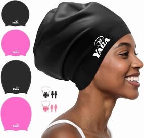 Extra Large Swim Cap Women Adult, Swim Caps for Long Hair, Dreadlocks, Weaves, Hair Extensions, Braids, Curls & Afros - Silicone Swimming Cap for Women & Men Anti-Leak Seal for Pool, Beach, Laps