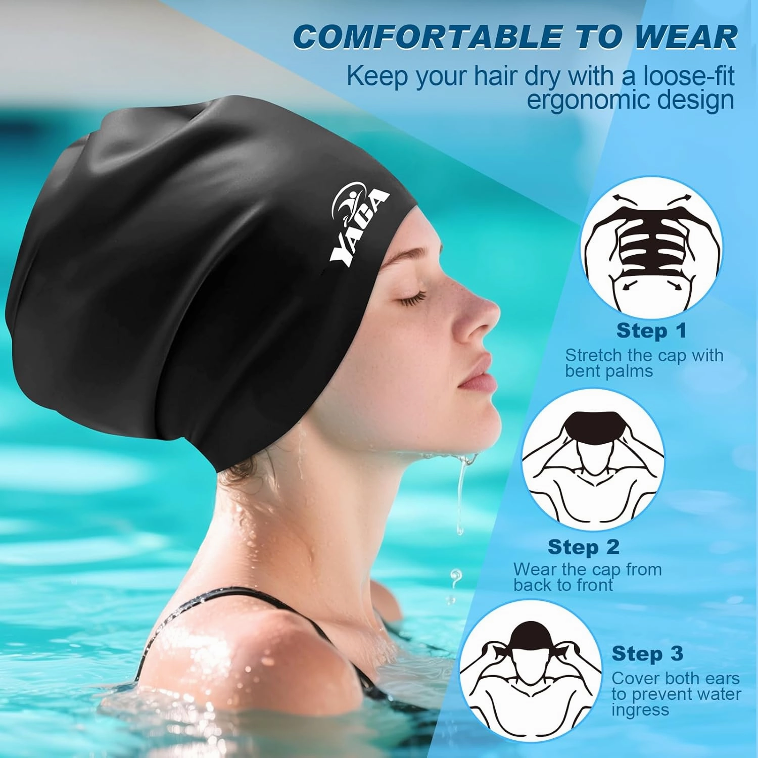 Extra Large Swim Cap Women Adult, Swim Caps for Long Hair, Dreadlocks, Weaves, Hair Extensions, Braids, Curls & Afros - Silicone Swimming Cap for Women & Men Anti-Leak Seal for Pool, Beach, Laps