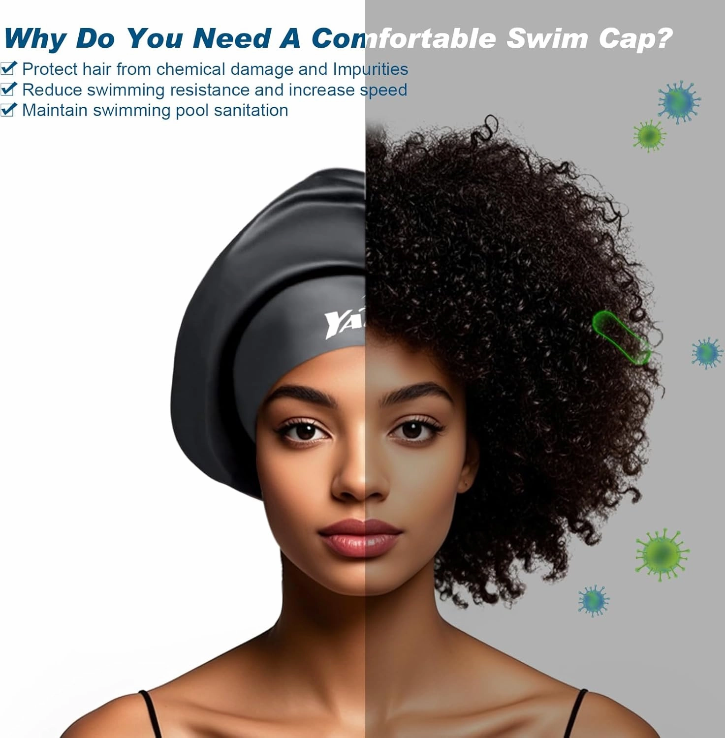 Extra Large Swim Cap Women Adult, Swim Caps for Long Hair, Dreadlocks, Weaves, Hair Extensions, Braids, Curls & Afros - Silicone Swimming Cap for Women & Men Anti-Leak Seal for Pool, Beach, Laps