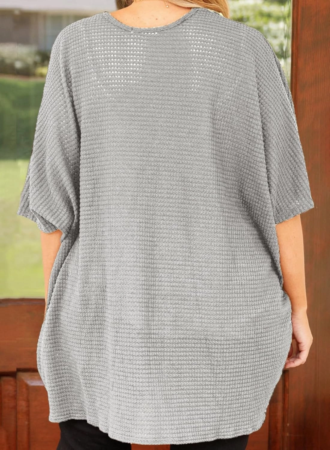 Eytino Womens Plus Size Cardigan Casual Short Sleeve Waffle Knit Kimono Open Front Tops(1X-5X)