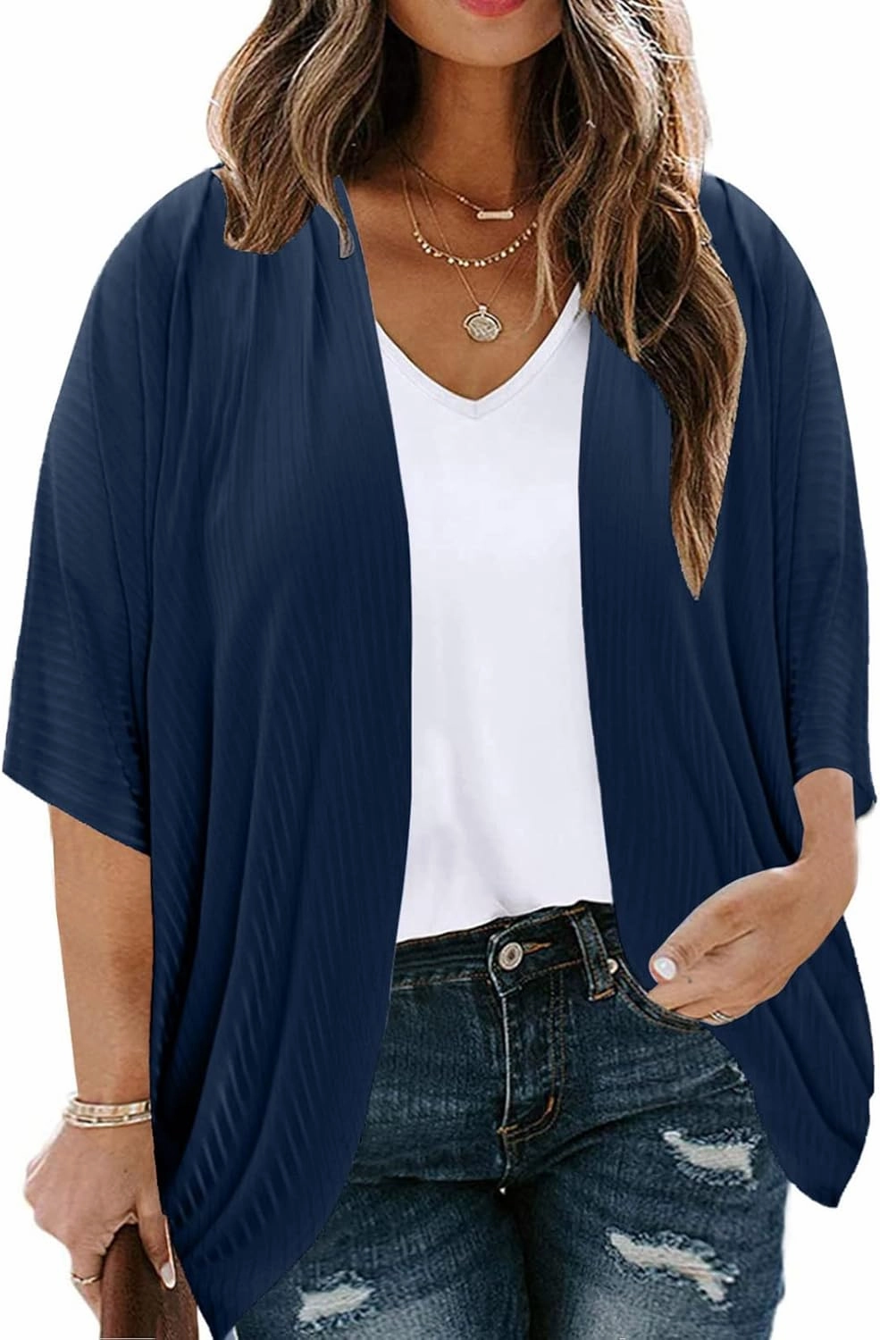 Eytino Womens Plus Size Summer Cardigan Casual Half Sleeve Ruched Open Front Cardigans Tops(1X-5X)