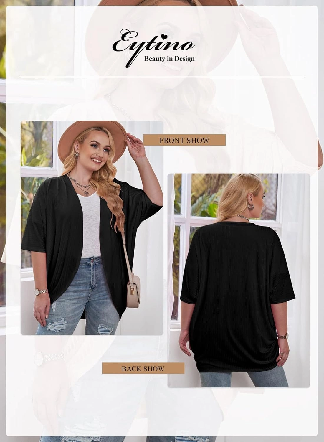 Eytino Womens Plus Size Summer Cardigan Casual Half Sleeve Ruched Open Front Cardigans Tops(1X-5X)