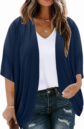 Eytino Womens Plus Size Summer Cardigan Casual Half Sleeve Ruched Open Front Cardigans Tops(1X-5X)