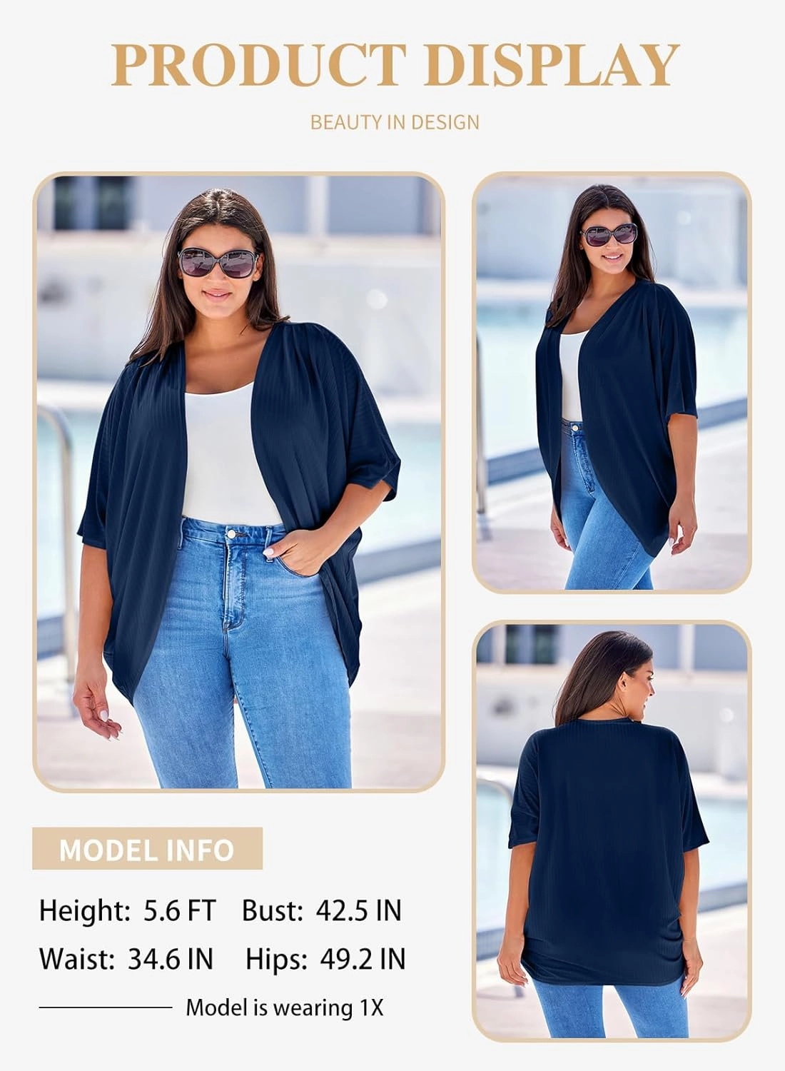 Eytino Womens Plus Size Summer Cardigan Casual Half Sleeve Ruched Open Front Cardigans Tops(1X-5X)