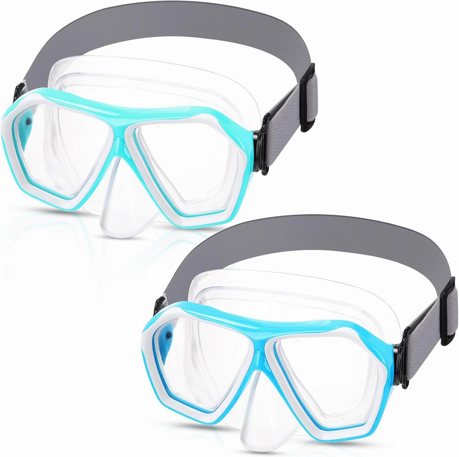 Fabbay 2 Pcs Adult Swimming Goggles with Nose Cover Diving Mask Elastic Strap Anti Fog Swim Snorkel Masks Wide View for Men Women Summer Diving Snorkeling Swimming