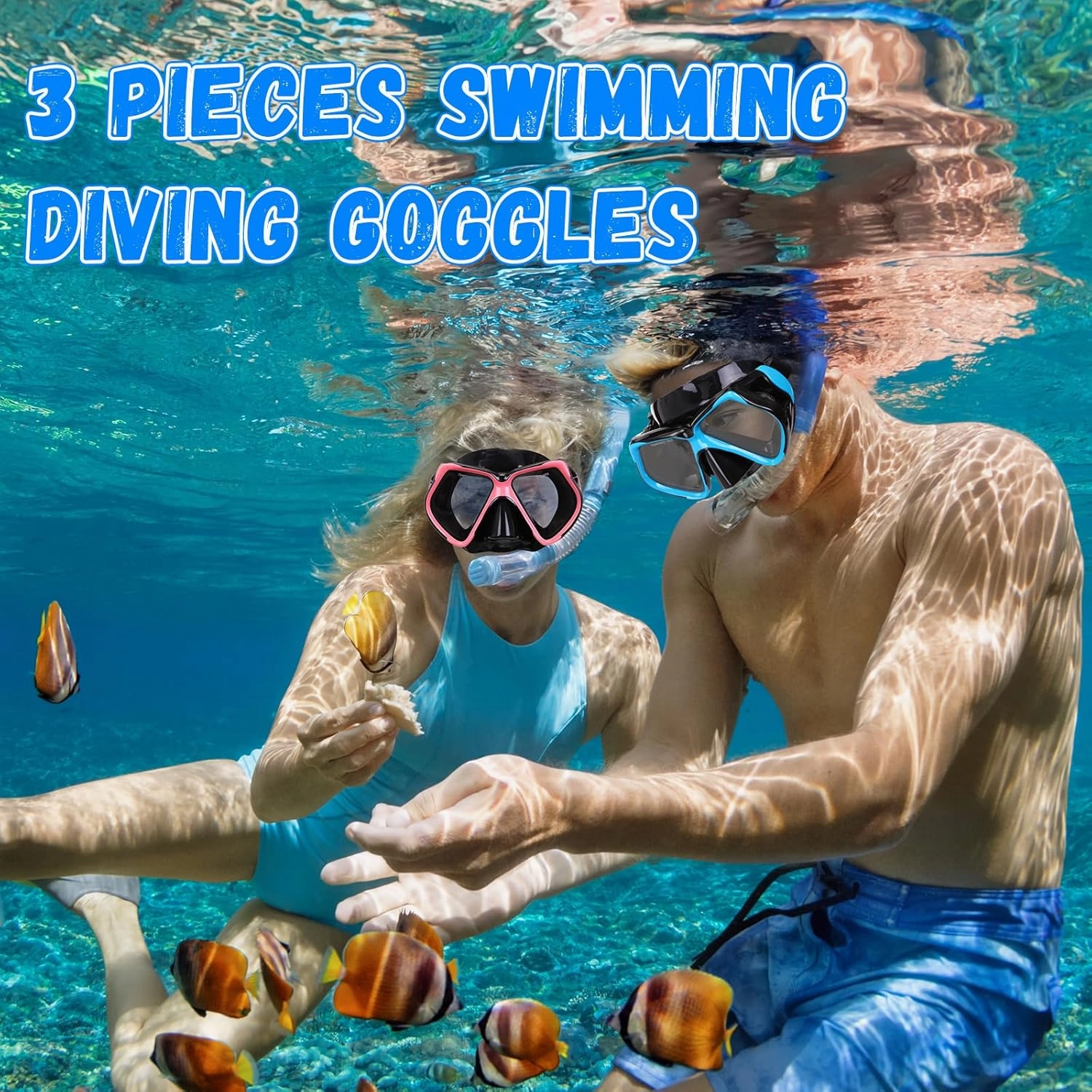 Fabbay 3 Pieces Swimming Diving Goggles with Nose Cover Adult Swim Snorkel Goggle Swim Goggle Pack Pool Goggles for Youth Men Women