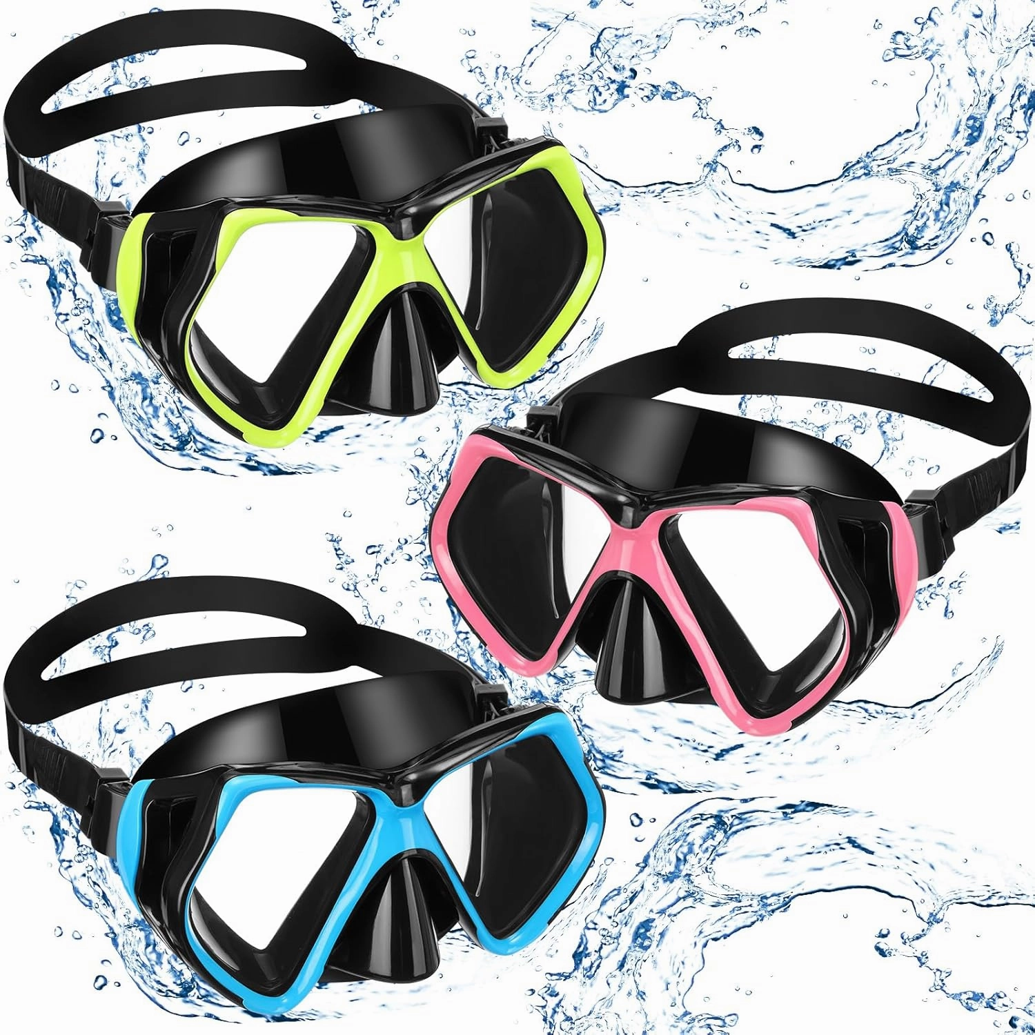 Fabbay 3 Pieces Swimming Diving Goggles with Nose Cover Adult Swim Snorkel Goggle Swim Goggle Pack Pool Goggles for Youth Men Women