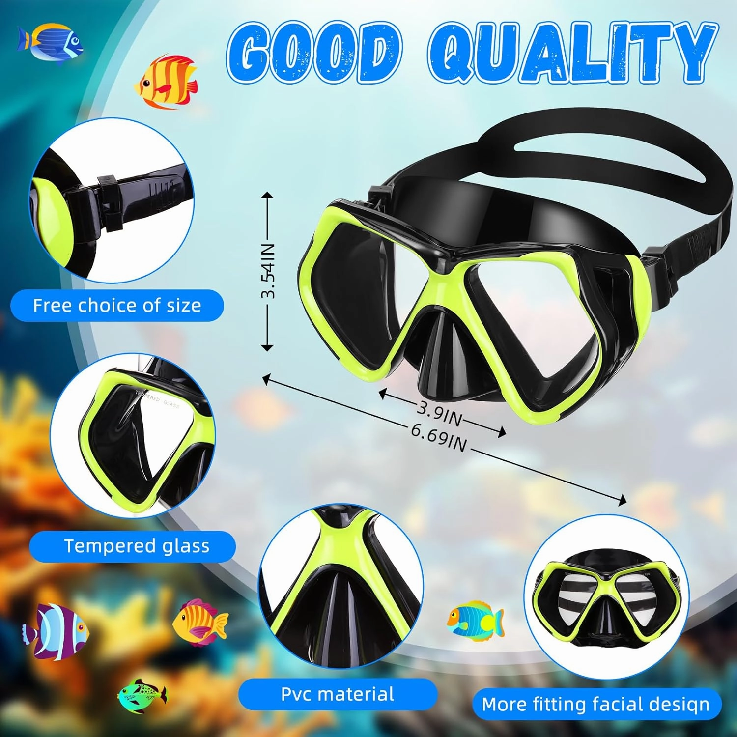 Fabbay 3 Pieces Swimming Diving Goggles with Nose Cover Adult Swim Snorkel Goggle Swim Goggle Pack Pool Goggles for Youth Men Women