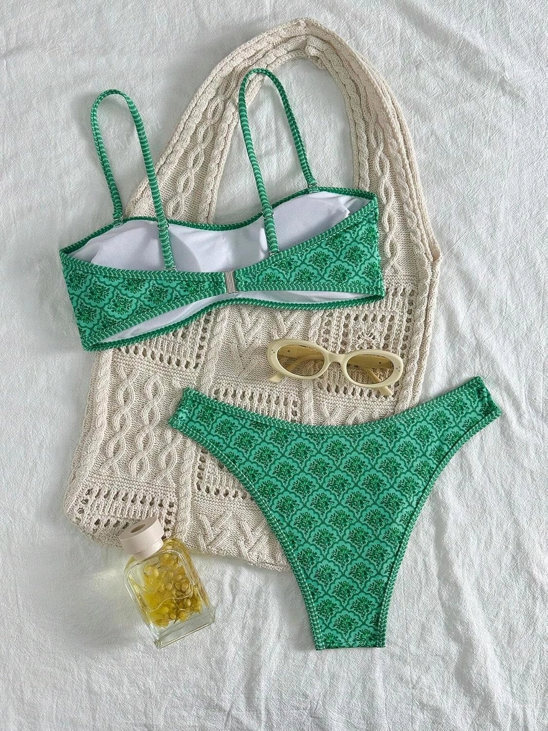 Fanuerg Women's Bandeau Bikini Sets Removable Strap Two Piece Swimsuit High Cut Cheeky Bathing Suit