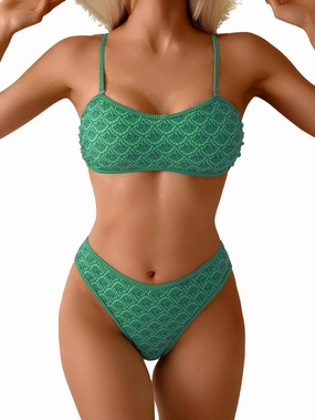 Fanuerg Women's Bandeau Bikini Sets Removable Strap Two Piece Swimsuit High Cut Cheeky Bathing Suit