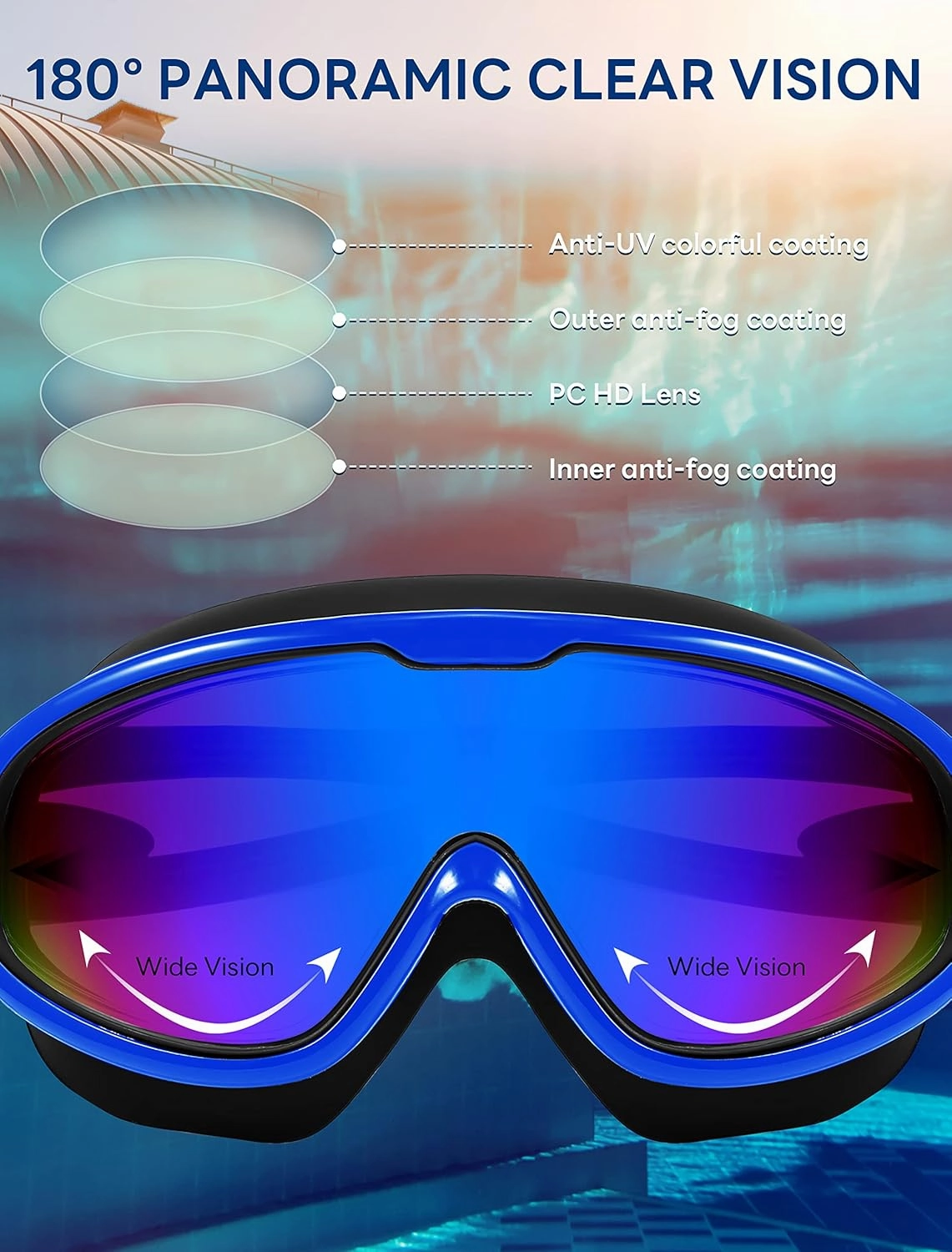 FEISEDY Swim Goggles No Leaking Anti-Fog Pool Goggles Swimming Goggles Adult Men Women Youth, 180 Clear Vision UV400 B2389