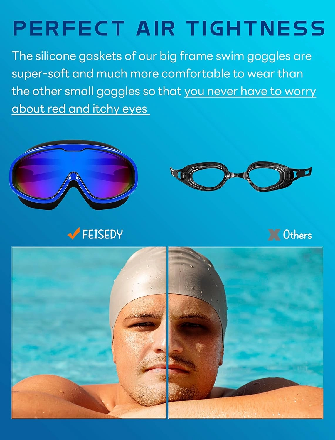 FEISEDY Swim Goggles No Leaking Anti-Fog Pool Goggles Swimming Goggles Adult Men Women Youth, 180 Clear Vision UV400 B2389