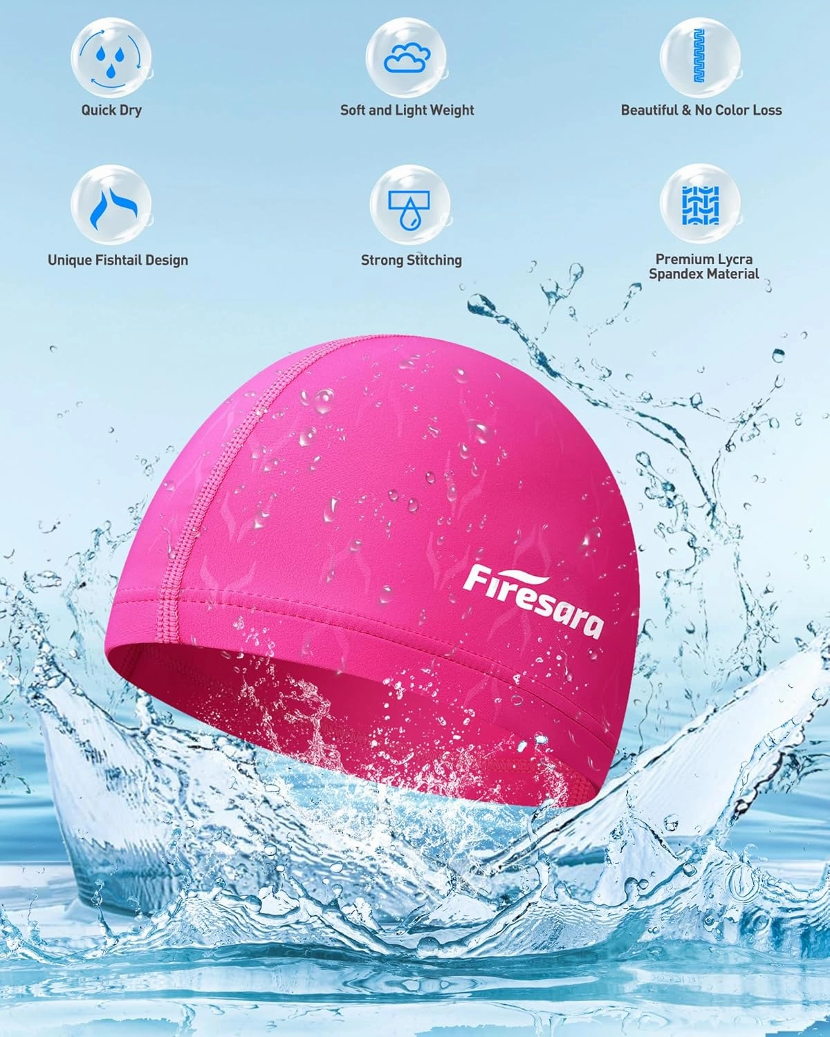 Firesara Fishtail Fabric Swim Cap for Men Women, Breathable High Elasticity Swimming Cap Hair Protection Quick Dry Soft for Long Hair Short Hair, Kids Boys and Girls