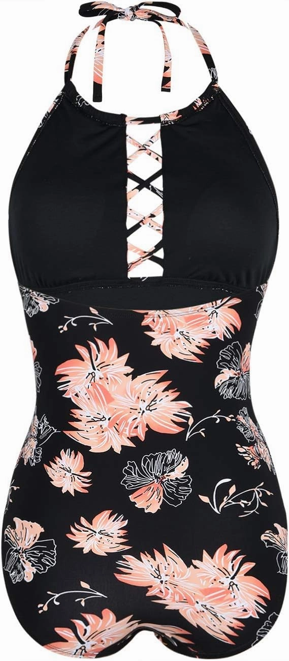Firpearl Women's One Piece Swimsuits High Neck Cutout Ruched Tummy Control Swimwear