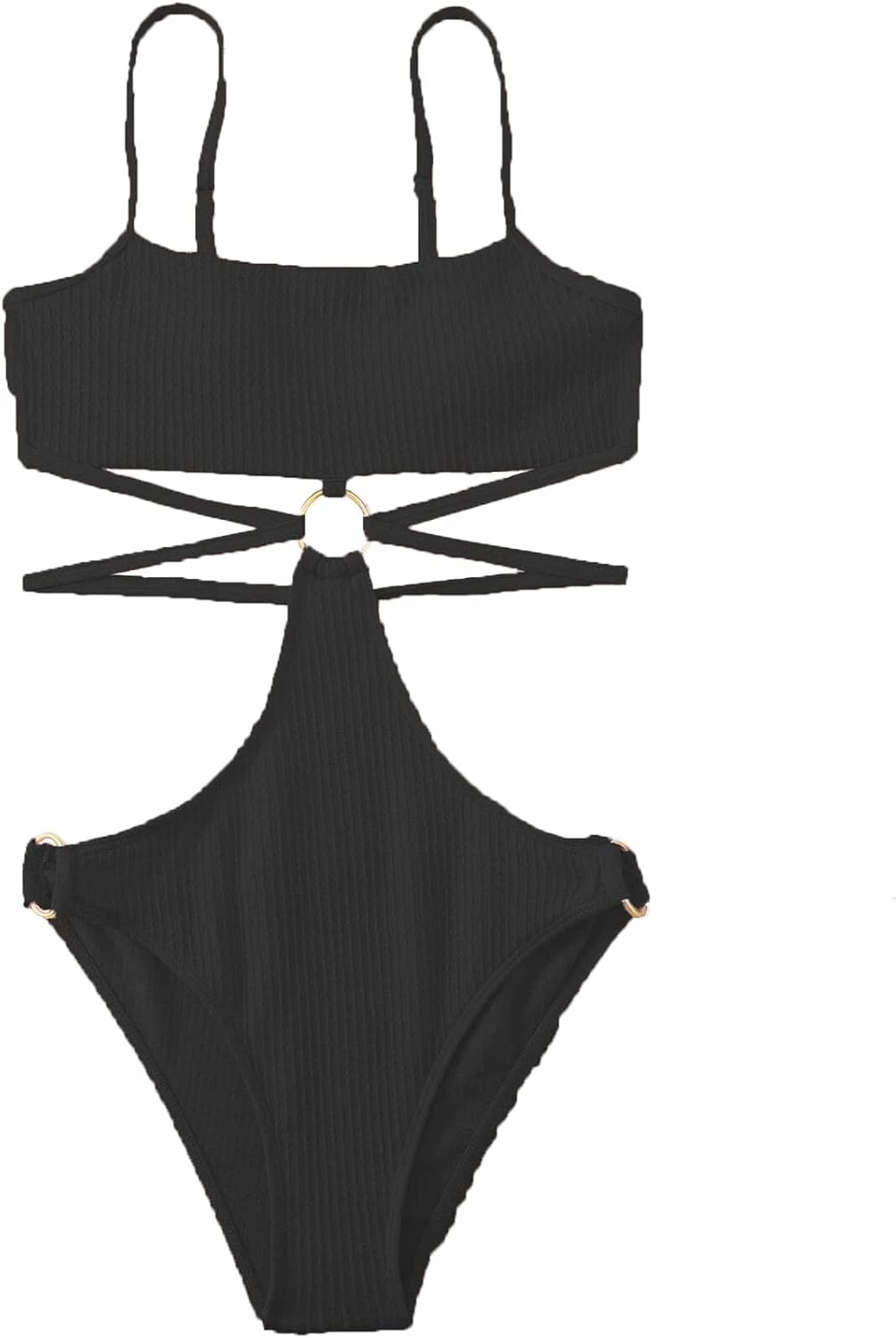 FlatterMe Ring Linked Cut-Out One Piece Swimsuit Scoop Neck Lace Up Back Monokini Bathing Suit