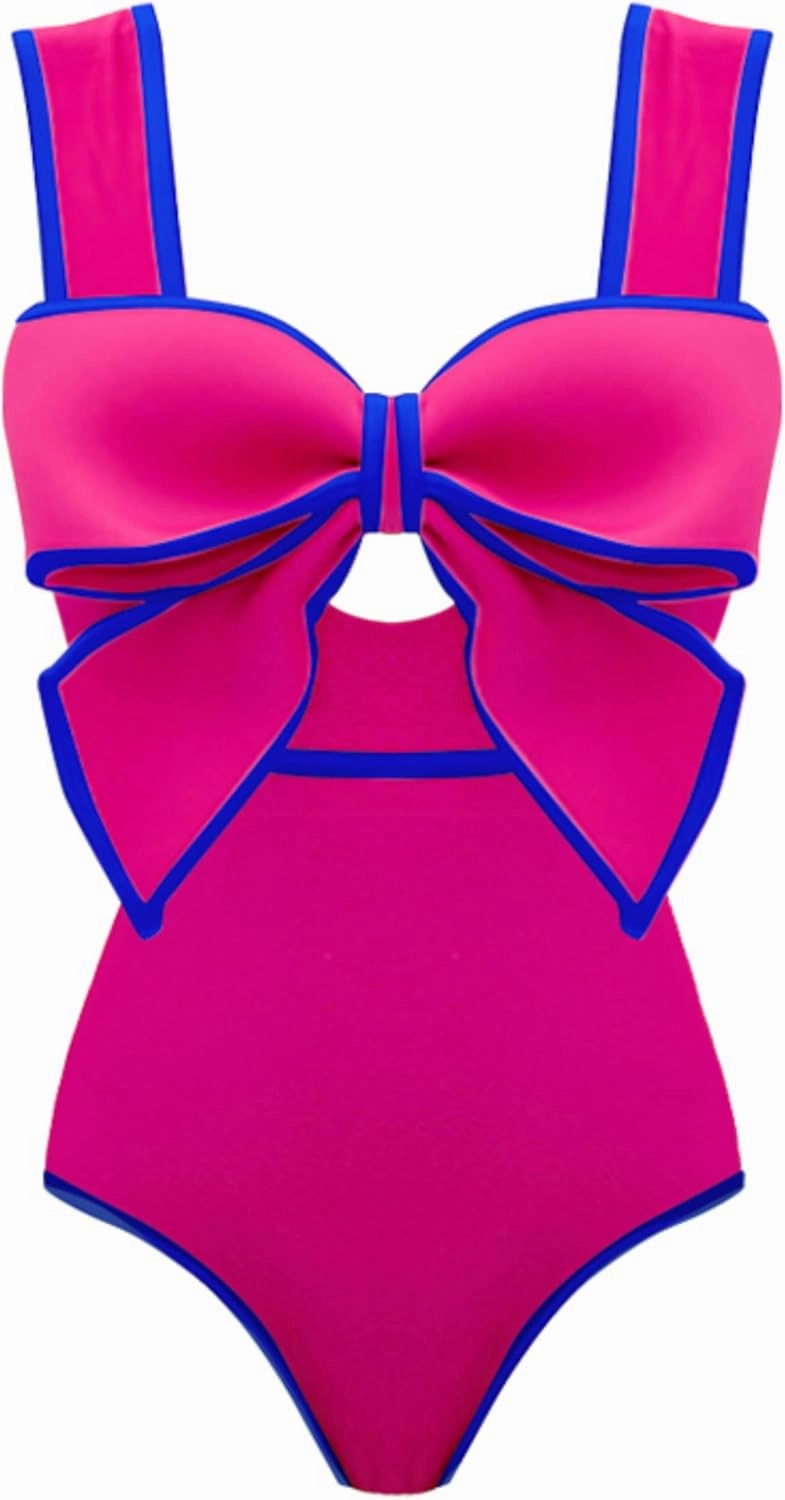 FLAXMAKER Black and White Swimsuit Bow-tie Decor One Piece Bathing Suit