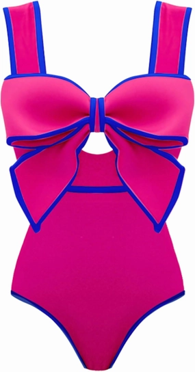 FLAXMAKER Black and White Swimsuit Bow-tie Decor One Piece Bathing Suit