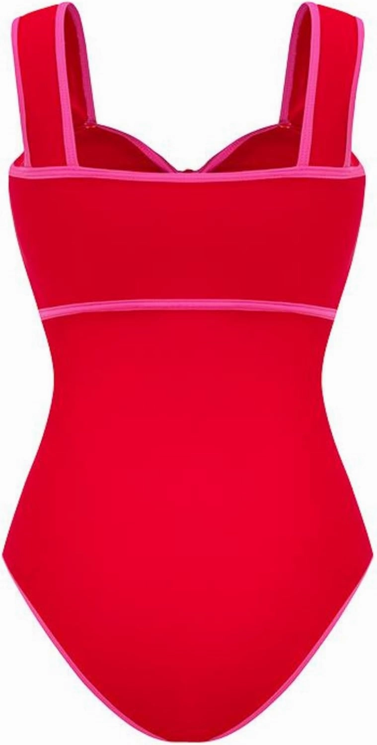 FLAXMAKER Bow Front Cut Out Color Block One Piece Swimsuit and Skirt