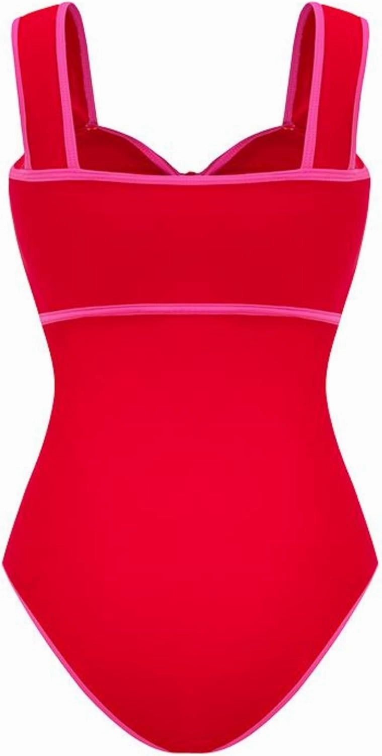 FLAXMAKER Bow Front Cut Out Color Block One Piece Swimsuit and Skirt