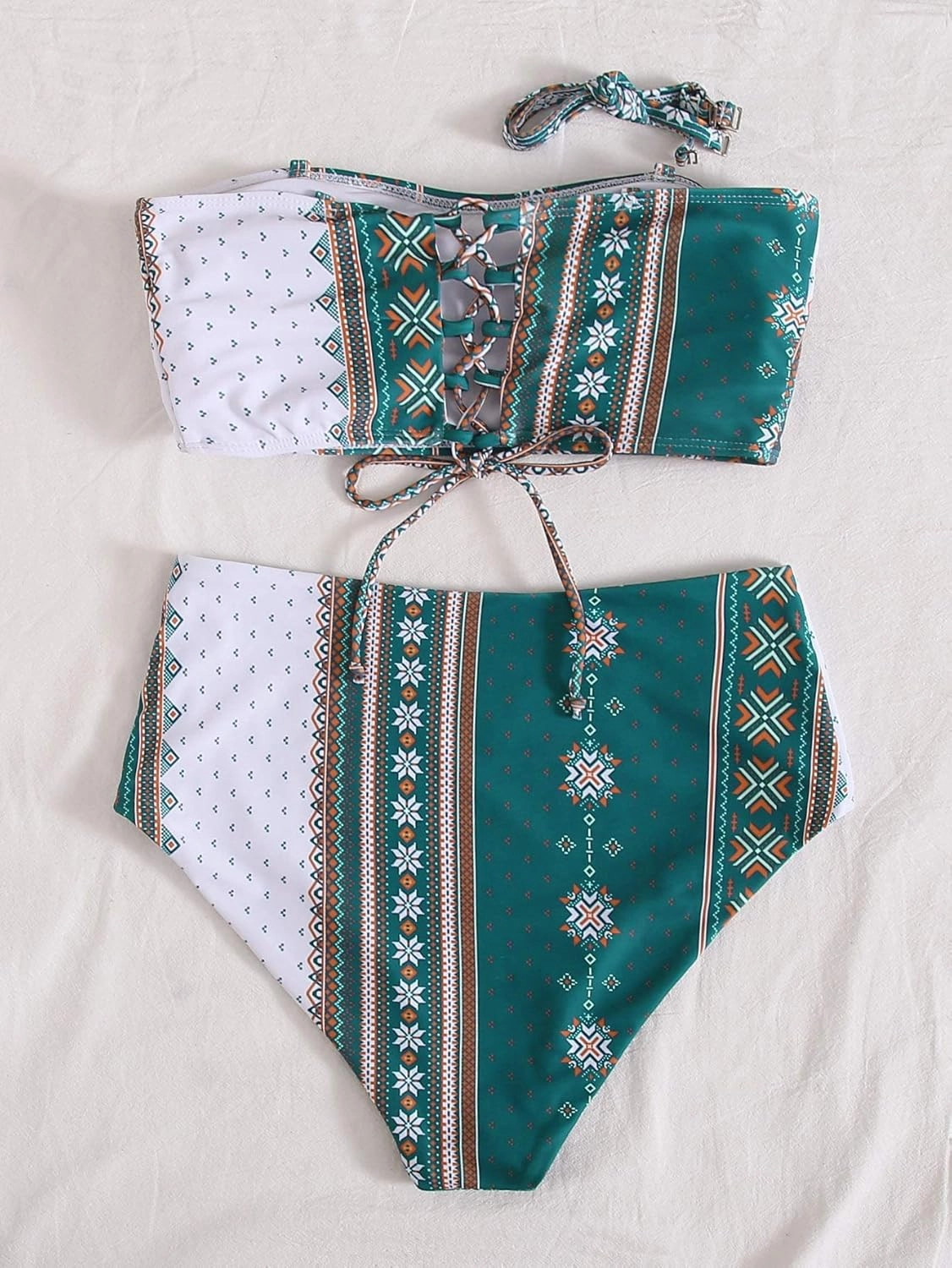 Floerns Women's Boho Two Piece High Waist Bathing Suit Bandeau Swimsuit