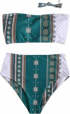Floerns Women's Boho Two Piece High Waist Bathing Suit Bandeau Swimsuit