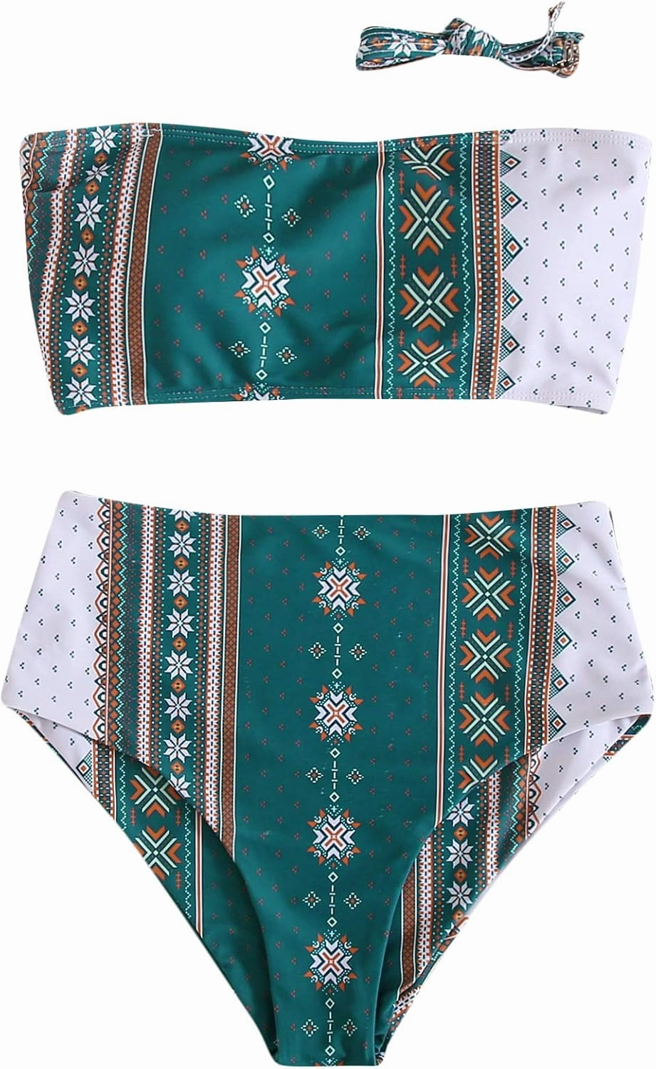 Floerns Women's Boho Two Piece High Waist Bathing Suit Bandeau Swimsuit