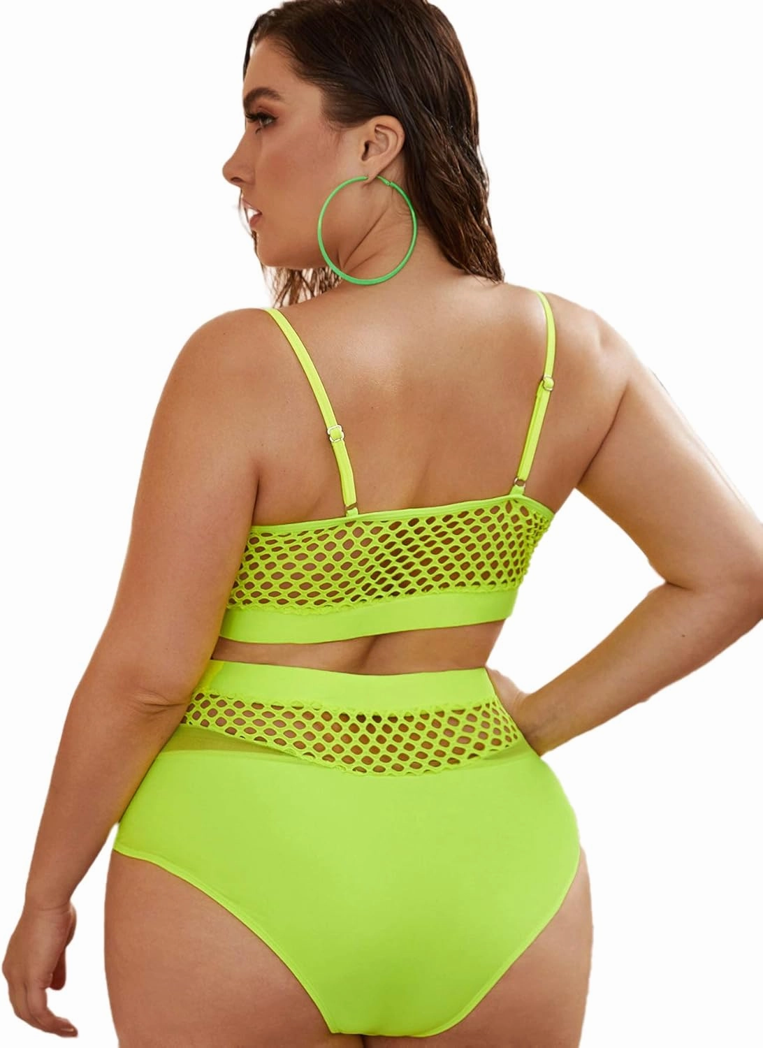 Floerns Women's Plus Size Bathing Suit Fishnet High Waist Bikini Set Rave Outfit