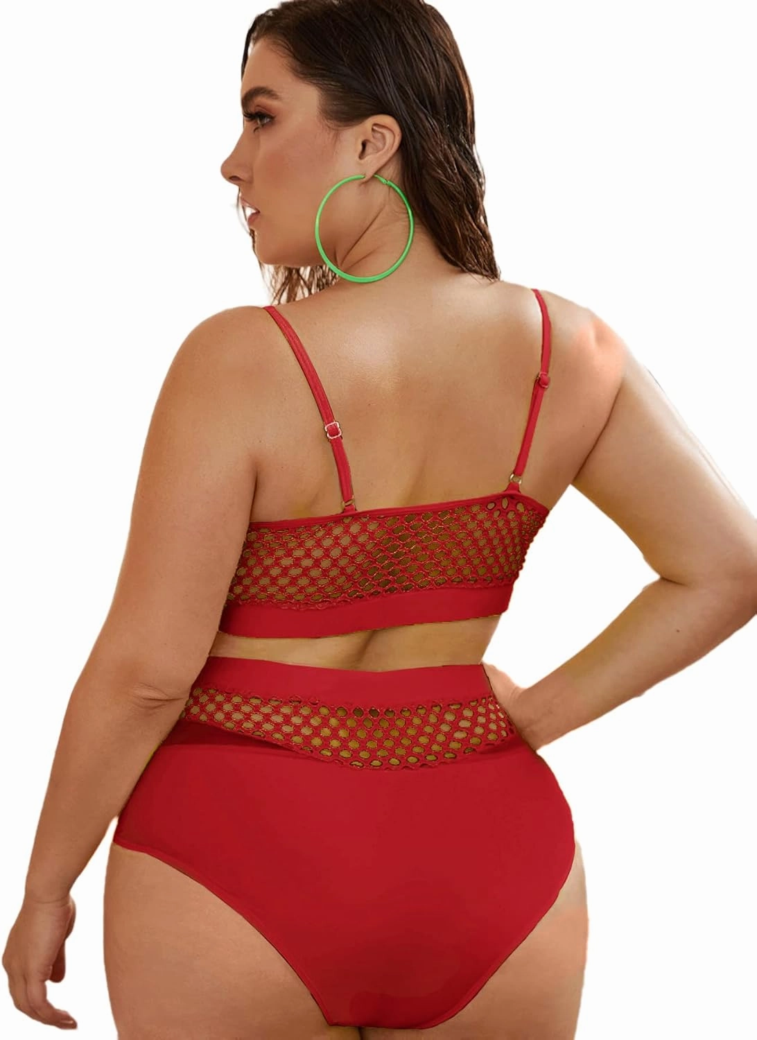 Floerns Women's Plus Size Bathing Suit Fishnet High Waist Bikini Set Rave Outfit
