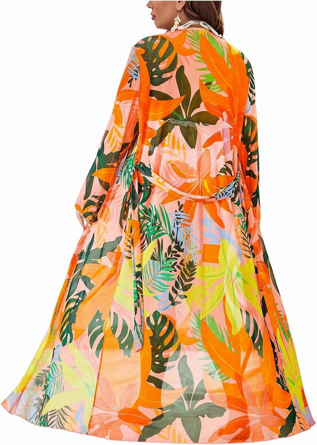 Floerns Women's Plus Size Long Sleeve Sheer Mesh Swimwear Kimono Cardigan
