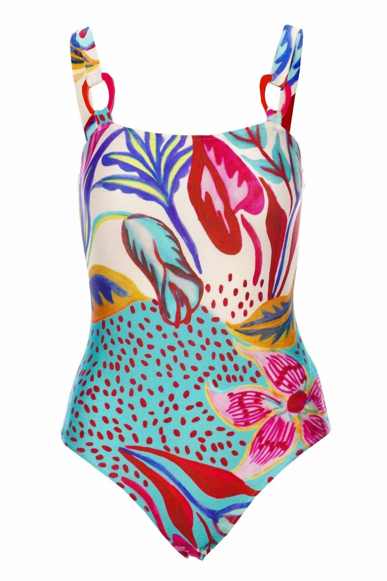 Floral Abstract Print Square Neck One Piece In Multicolor