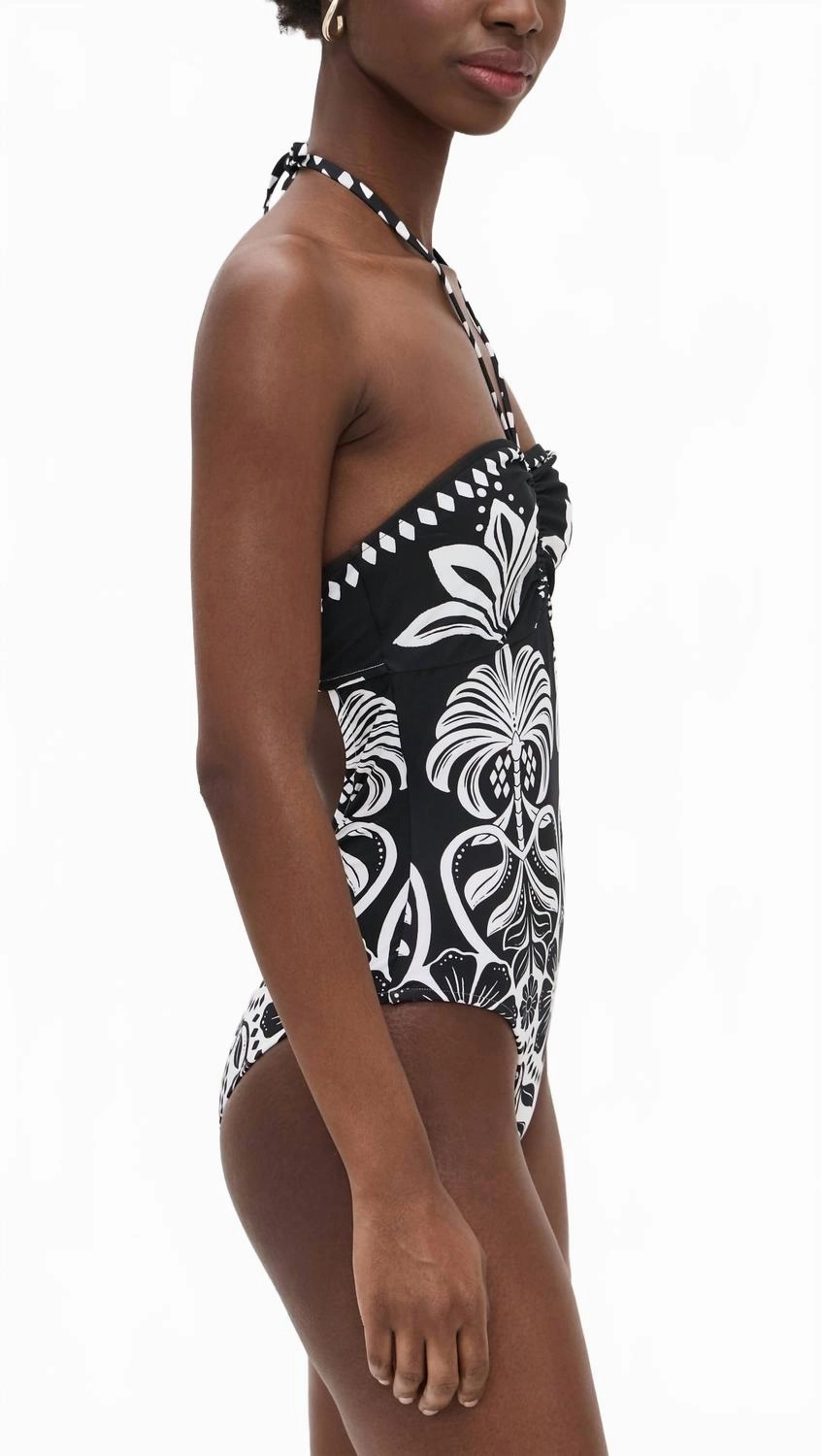 Flowers Leopards Halterneck Swimsuit In Black / White