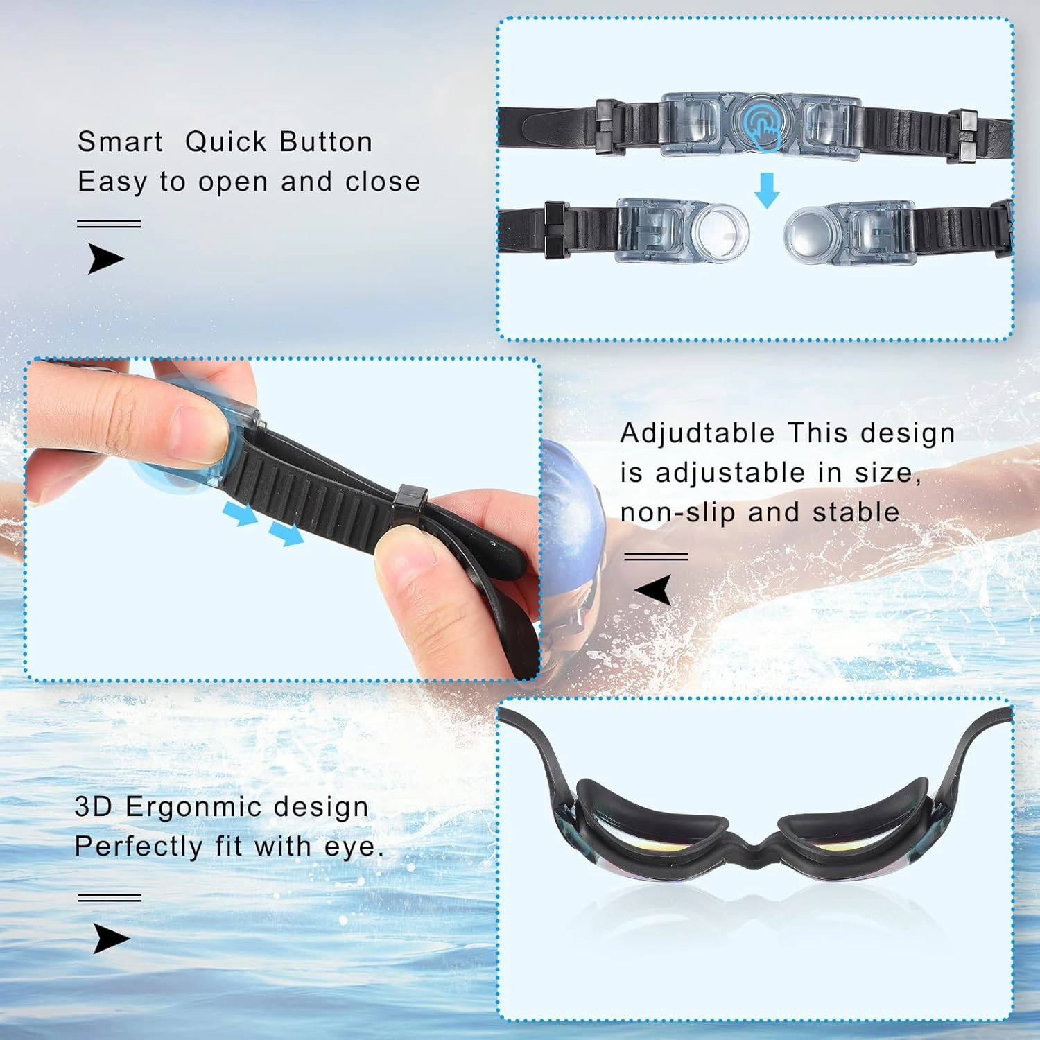 Flutesan 2 Pack Swim Goggles No Leaking Swimming Goggles Waterproof Swim Glasses Polarized Goggles for Adult