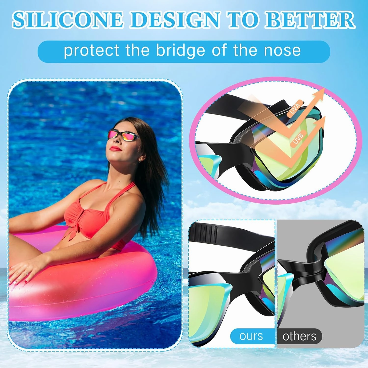 Flutesan 3 Pack Swimming Goggles No Leaking Silicone Anti Fog Swim Glasses with Nose Clip Ear Plugs Adult Kids Pool, 3 Colors