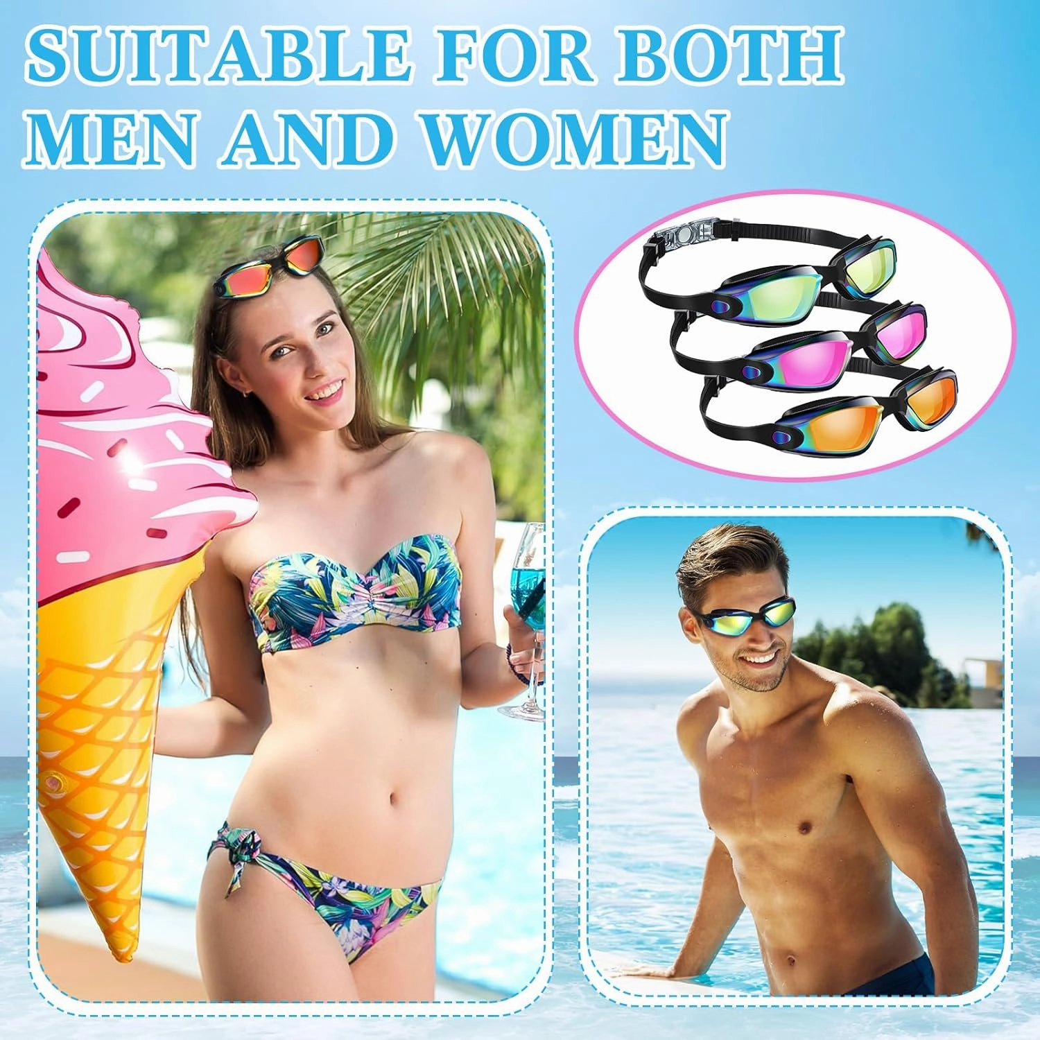 Flutesan 3 Pack Swimming Goggles No Leaking Silicone Anti Fog Swim Glasses with Nose Clip Ear Plugs Adult Kids Pool, 3 Colors
