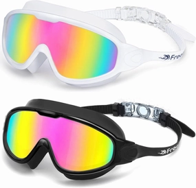 Freela 2 Pack Swim Goggles for Adult Men Women,180Wide Vision Anti-fog UV Protection No Leak Clear Swimming Goggles