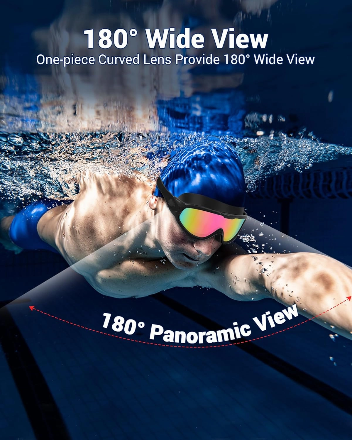 Freela 2 Pack Swim Goggles for Adult Men Women,180Wide Vision Anti-fog UV Protection No Leak Clear Swimming Goggles