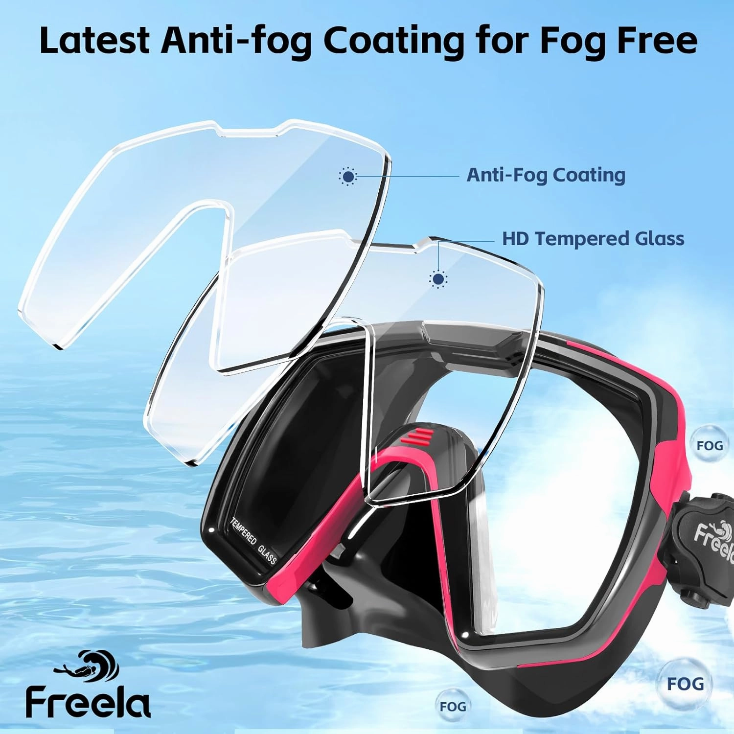 Freela Adult Swim Goggles Mask for Adult with Nose Cover, Tempered Glass Anti Fog Waterproof 180 Clear Wide View men women