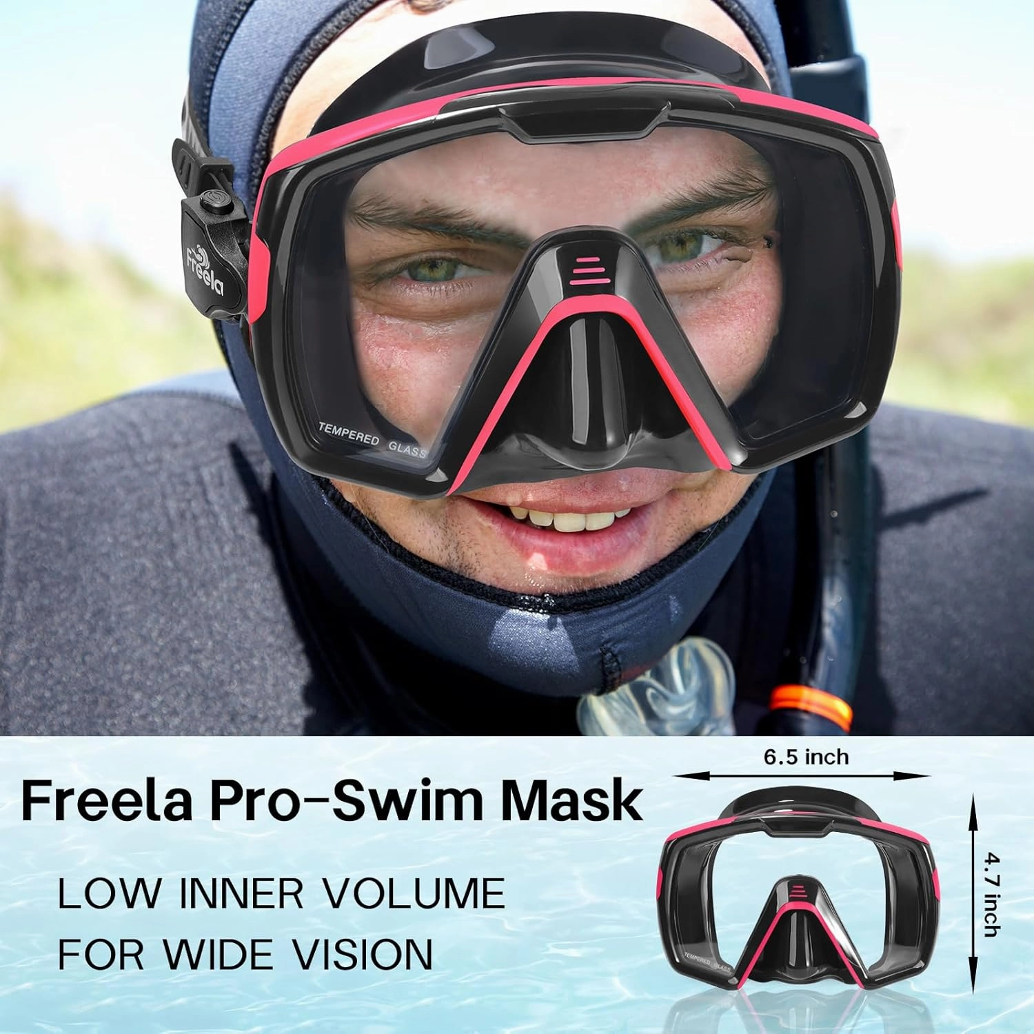 Freela Adult Swim Goggles Mask for Adult with Nose Cover, Tempered Glass Anti Fog Waterproof 180 Clear Wide View men women