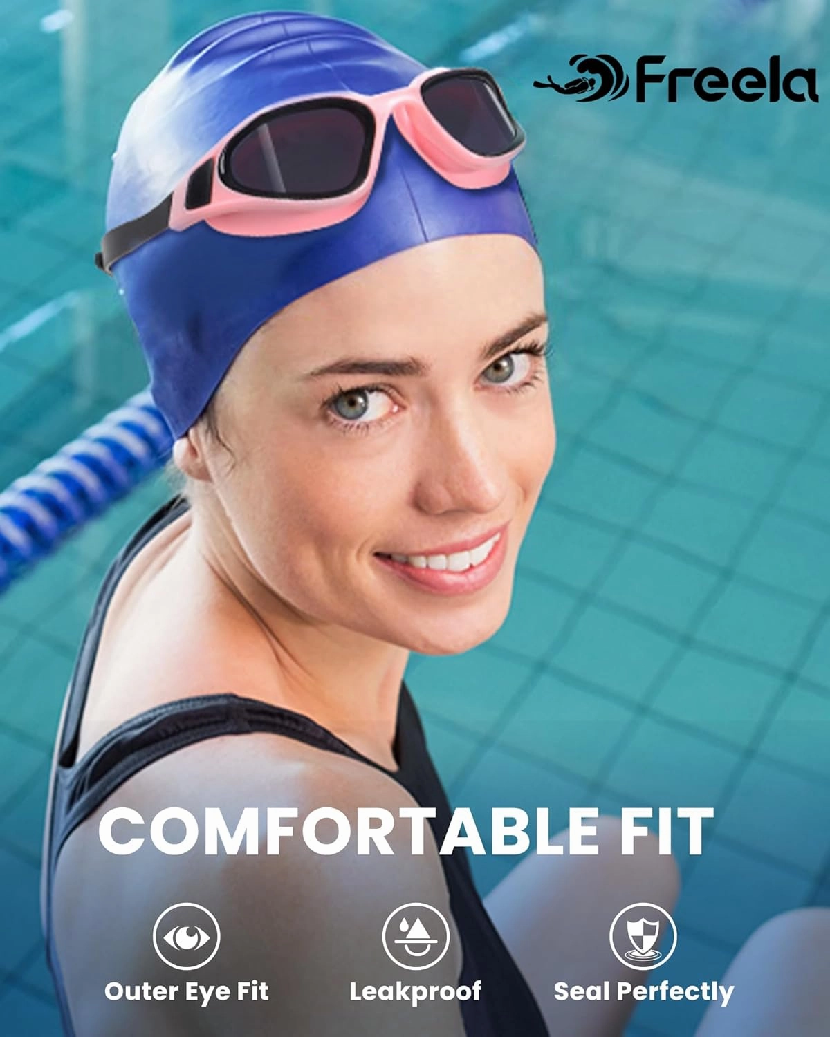 Freela Polarized Unisex Adult Swimming Goggles, UV400 Protection Anti Fog 180 Wide Clear View for Men Women Youth