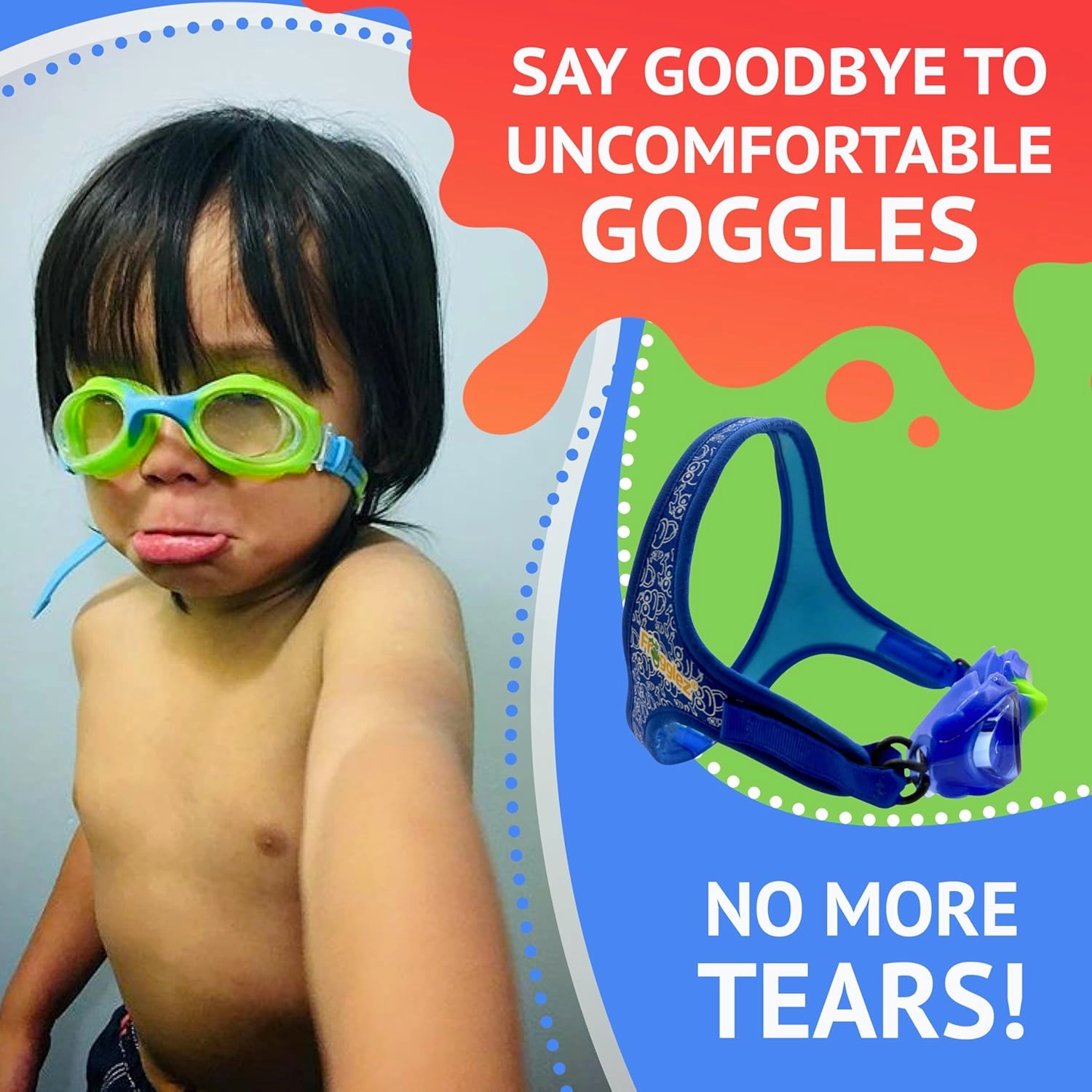 Frogglez Anti-Fog Swimming Goggles for Kids under 10 (Ages 3-10) Recommended by Olympic Swimmers; Premium Pain-Free Strap