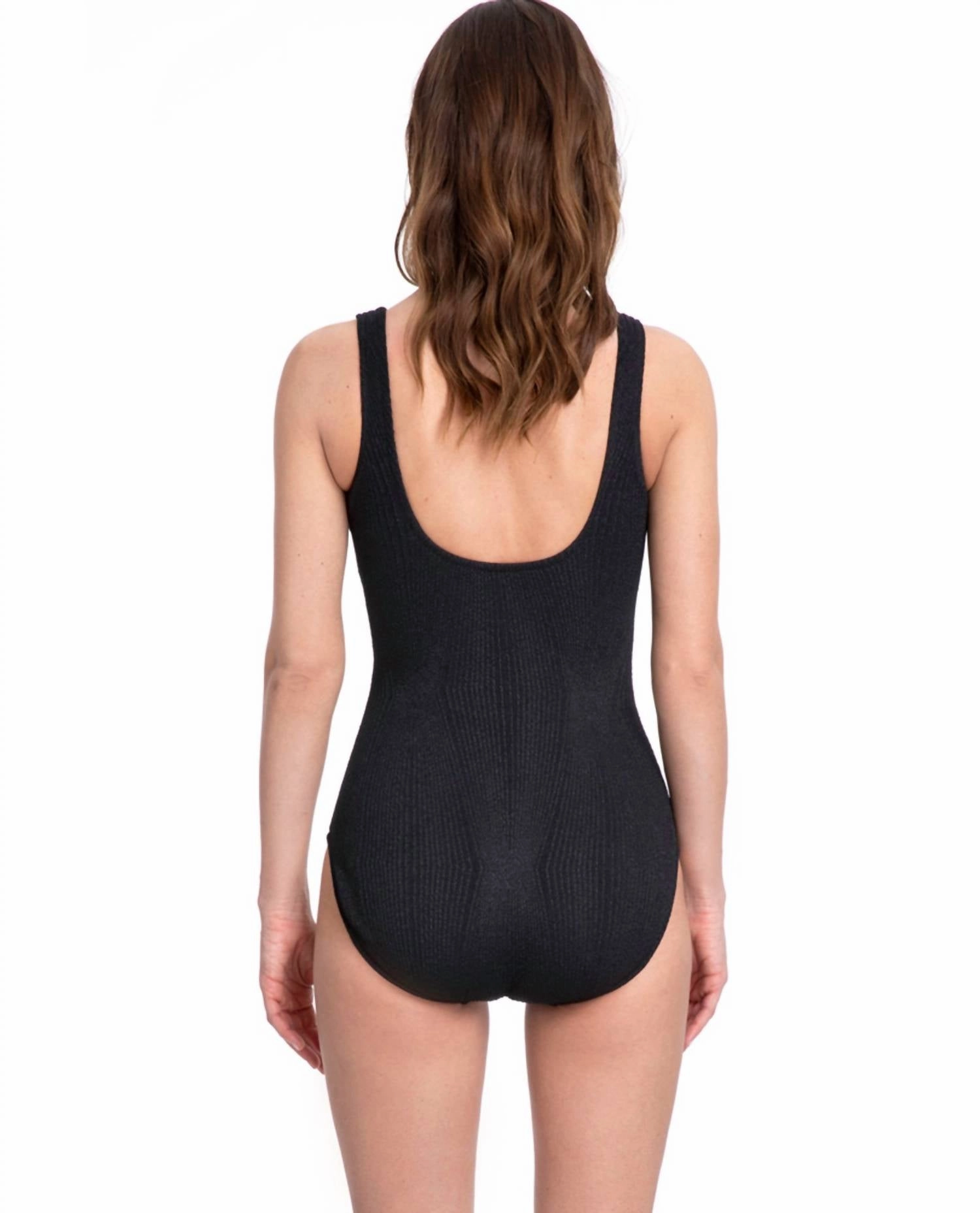 Full Coverage Textured Surplice One Piece Swimsuit In Cosmos Black
