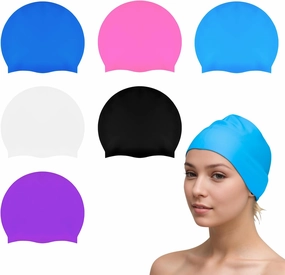 Fumwase 6PCS Silicone Swim Caps Swimming Cap Women Men Small Head Waterproof Swimming Hat Elastic Swimming Cap for Long and Short Hair