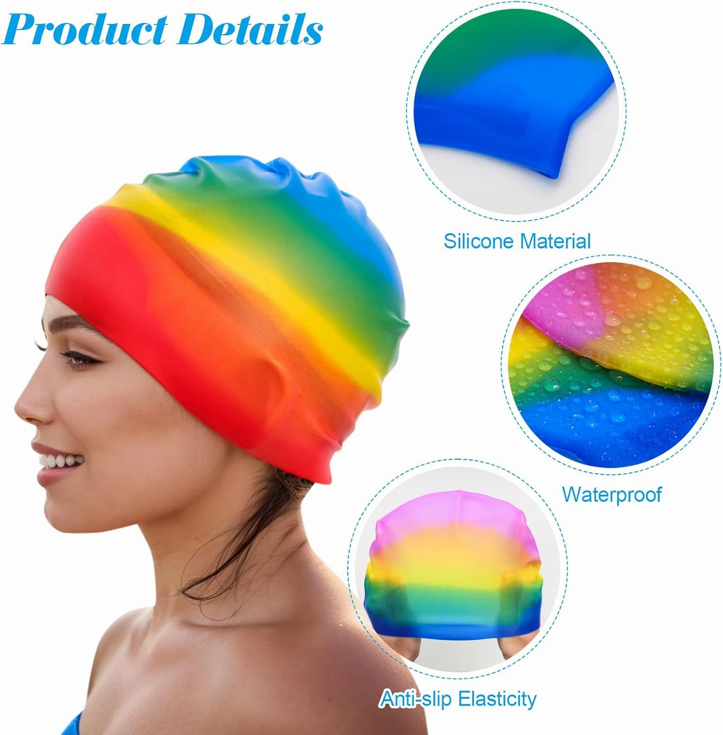 Fumwase 6PCS Silicone Swim Caps Unisex Adult Waterproof Swimming Hat Adult Swimming Cap Elastomeric for Long and Short Hair