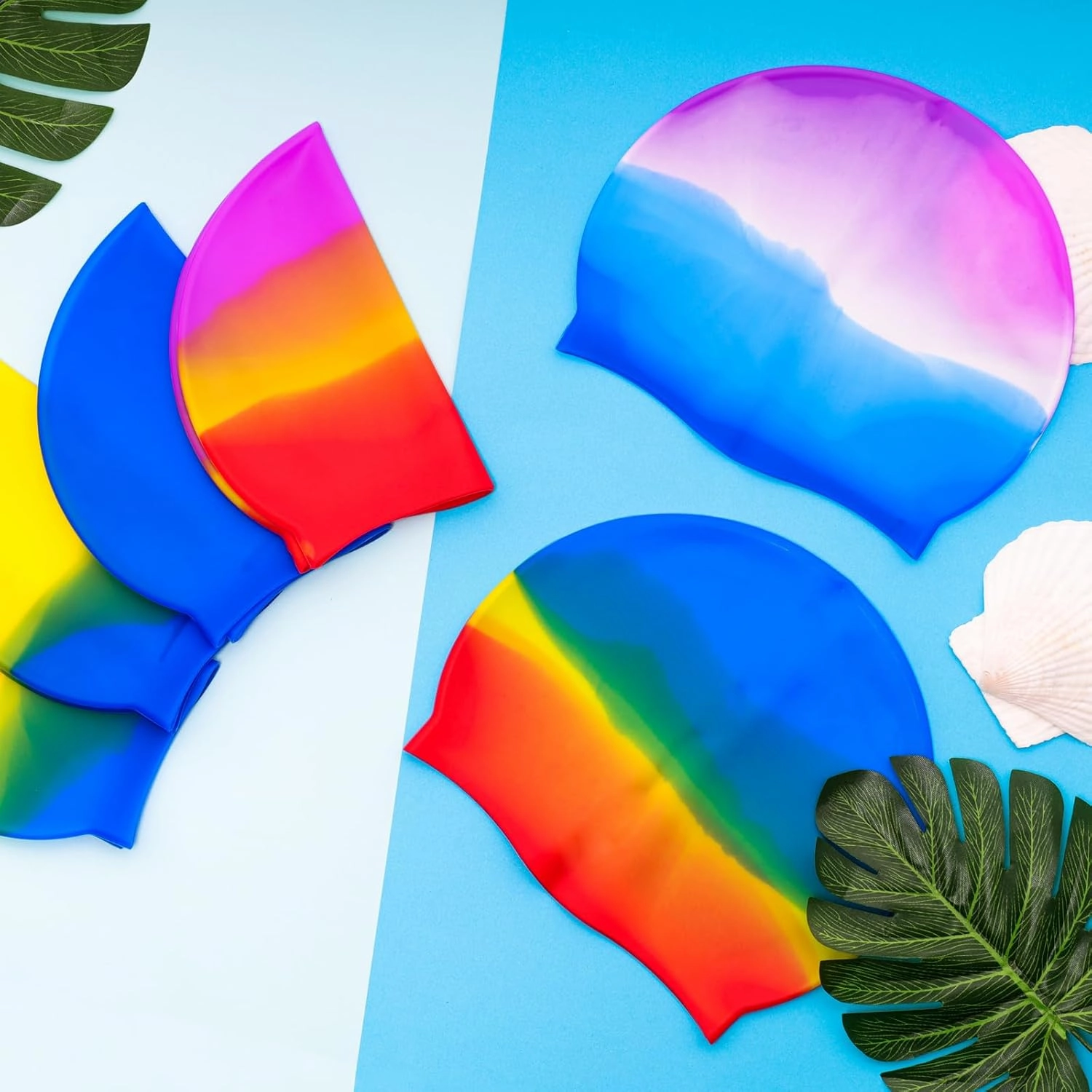 Fumwase 6PCS Silicone Swim Caps Unisex Adult Waterproof Swimming Hat Adult Swimming Cap Elastomeric for Long and Short Hair