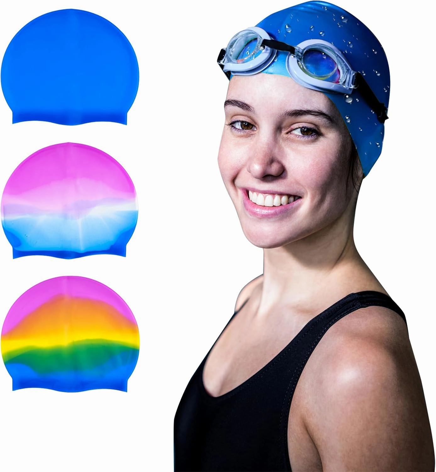 Fumwase 6PCS Silicone Swim Caps Unisex Adult Waterproof Swimming Hat Adult Swimming Cap Elastomeric for Long and Short Hair