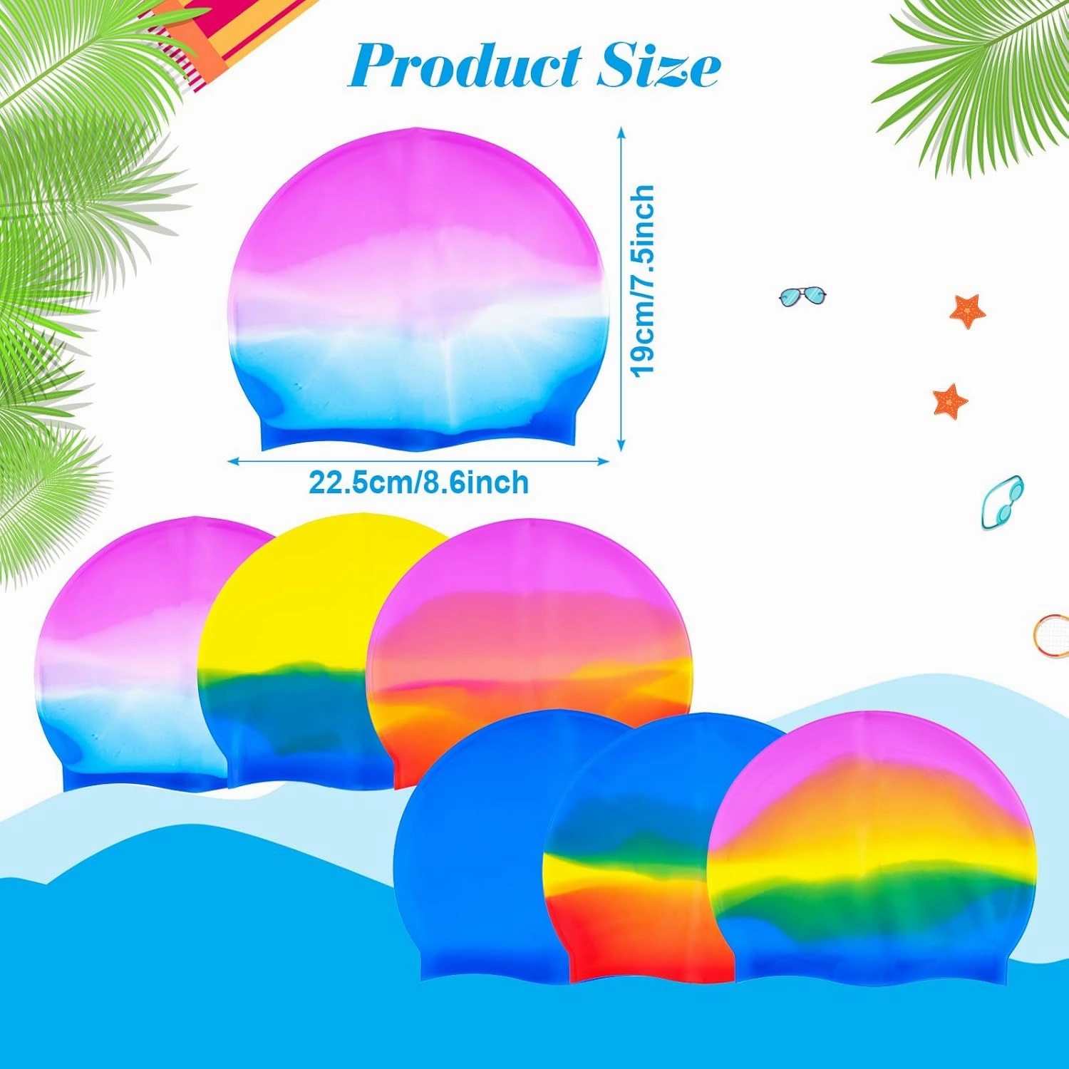 Fumwase 6PCS Silicone Swim Caps Unisex Adult Waterproof Swimming Hat Adult Swimming Cap Elastomeric for Long and Short Hair