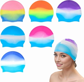 Fumwase 6PCS Unisex Adult Silicone Swim Caps Waterproof Swimming Hat Adult Swimming Cap Elastomeric for Long and Short Hair