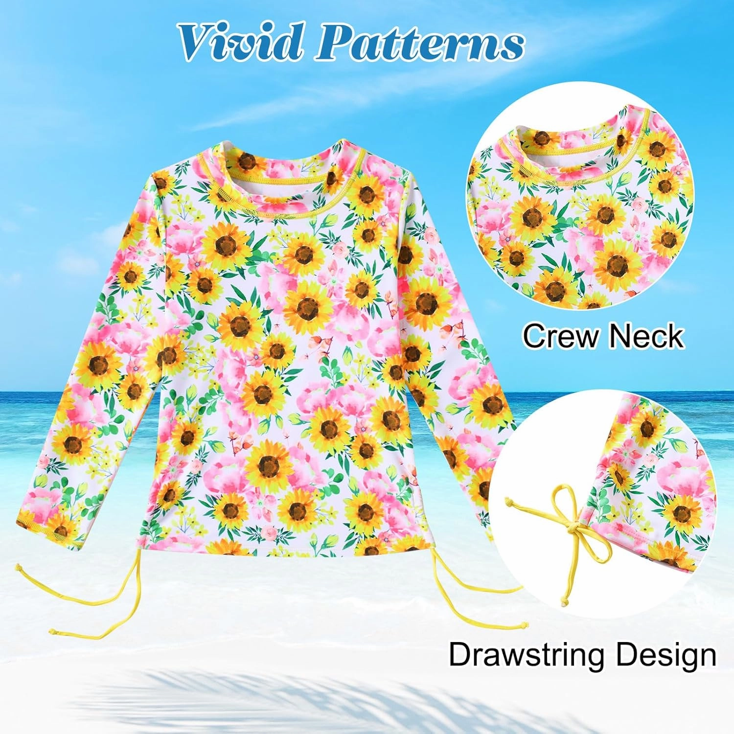 Funnycokid Girls Rash Guard Bathing Suit Long Sleeve Swimsuit 2 Pieces Swimming Skirt with Shorts Swimwear 3-12Y