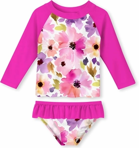 Funnycokid Girls Rash Guard Swimsuit Set Long Sleeve Bathing Suit Two Piece 2-10 Years